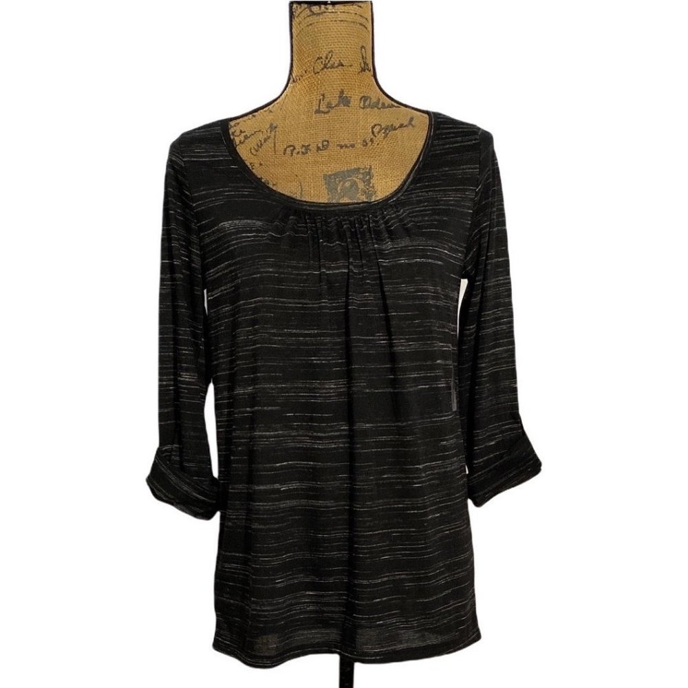 Ann Taylor S Womens Tunic Top Black‎ White Space Dyed 3/4 Sl Casual NWT Cute